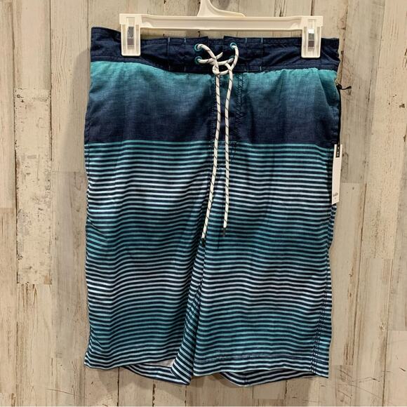 NWT Goodfellow Ocean Blue Stripe Board Short Swim Trunks 9” Inseam - Picture 1 of 6